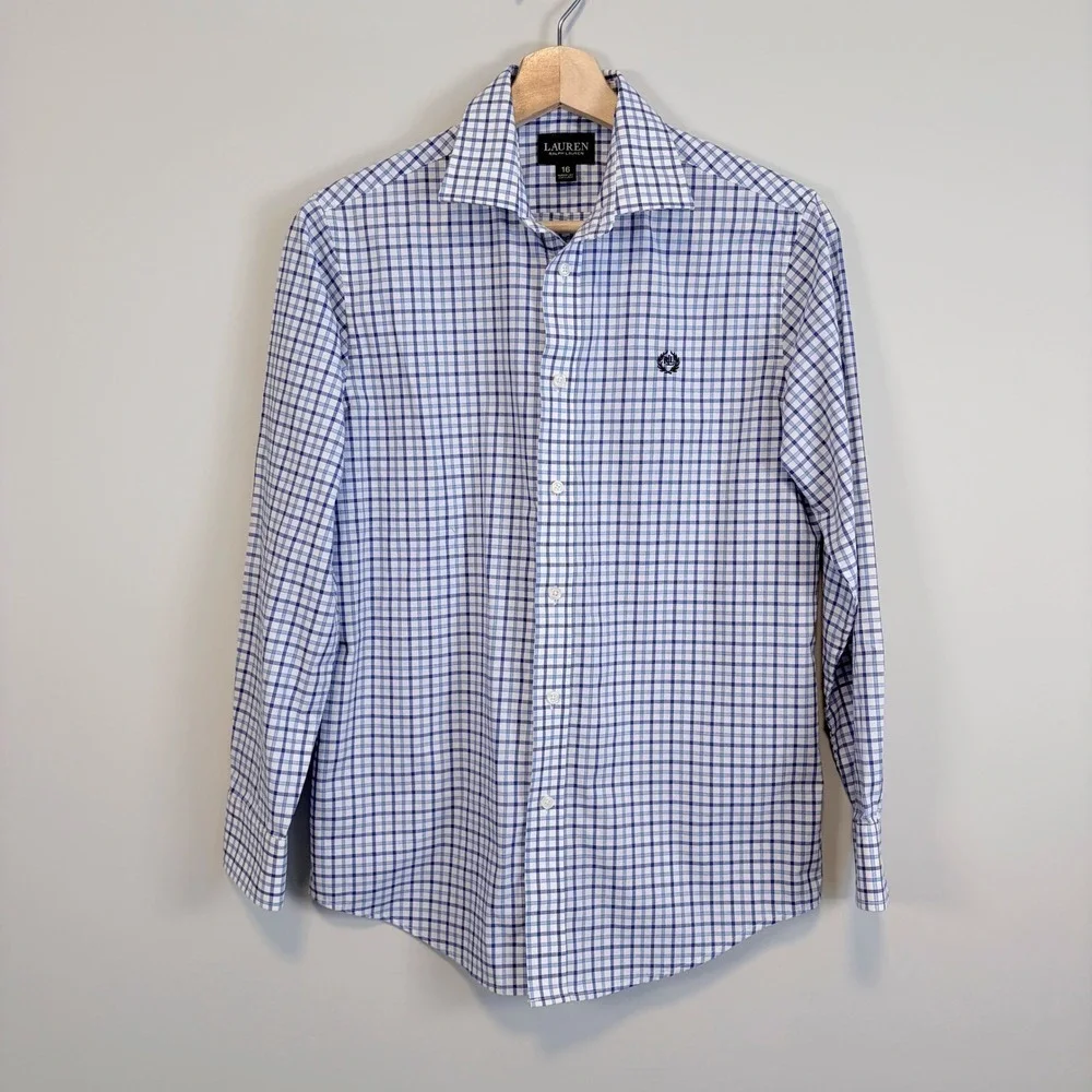 Lauren Ralph Lauren Button Down Top Plaid Preppy Old Money Nautical Women's M - Picture 2 of 13
